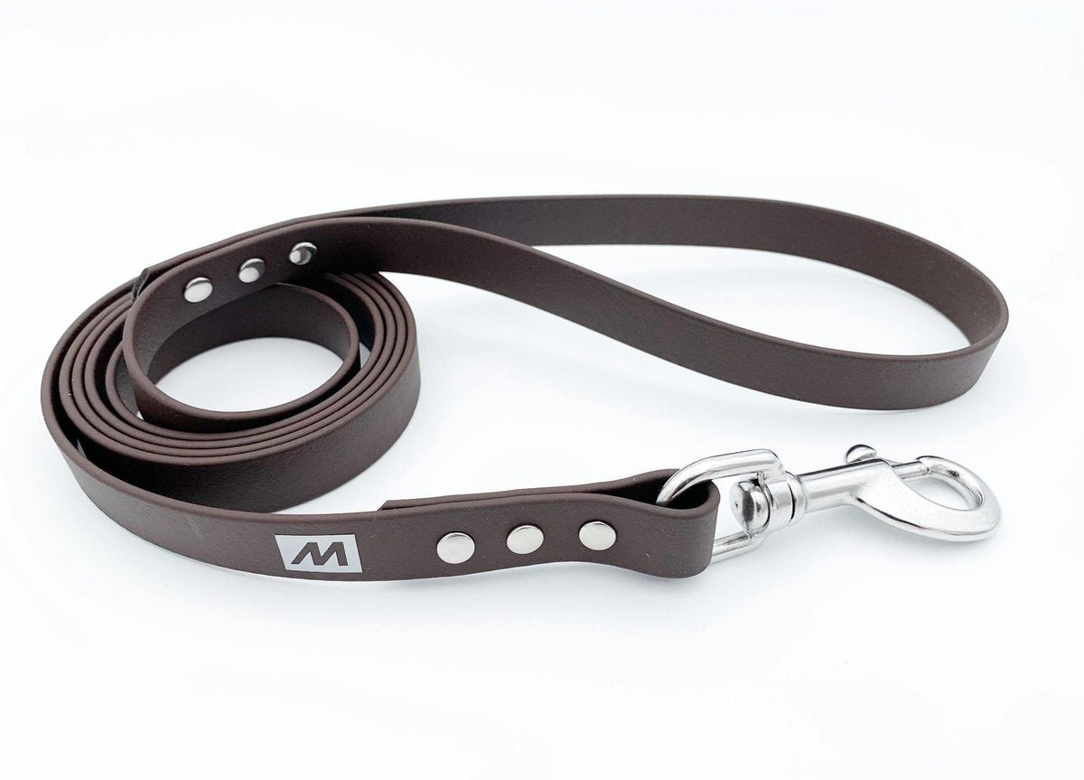 Miqdi BioThane hondenriem – donker bruin – 19 mm breed - 1.5 meter lang - met handvat