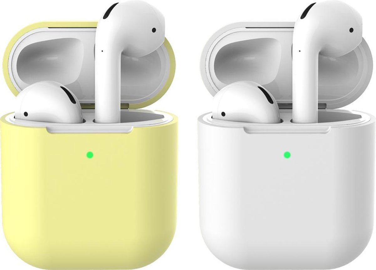 2 beschermhoesjes voor Apple Airpods - Geel & Wit - Siliconen case geschikt voor Apple Airpods 1 & 2