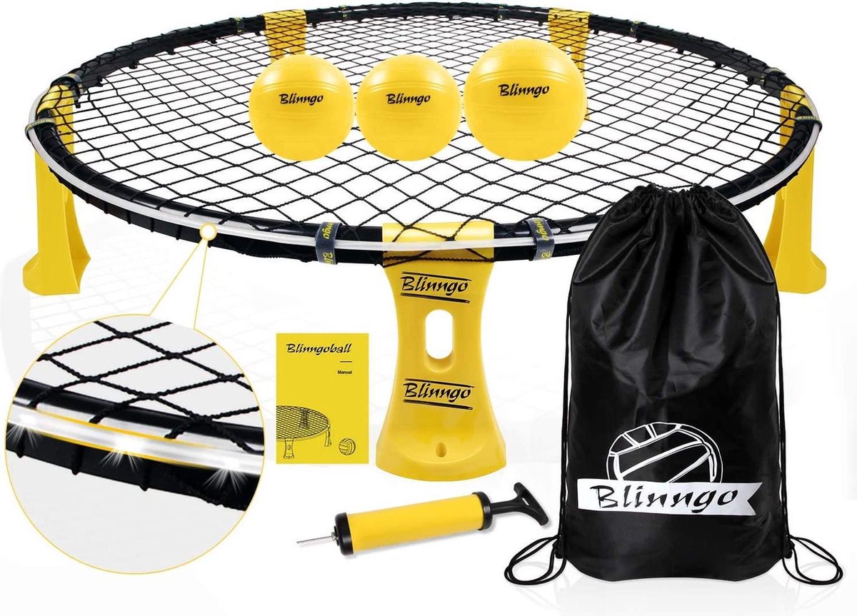 Blinngo - Metaball - Strandspel - outdoor & indoor - smashball - Blinngo Ball - frame + net + 3 ballen + pomp Metaball met LED-strip - Spellen voor Volwassenen - Spellen Kinderen - Tuin Speelgoed - XL Set-