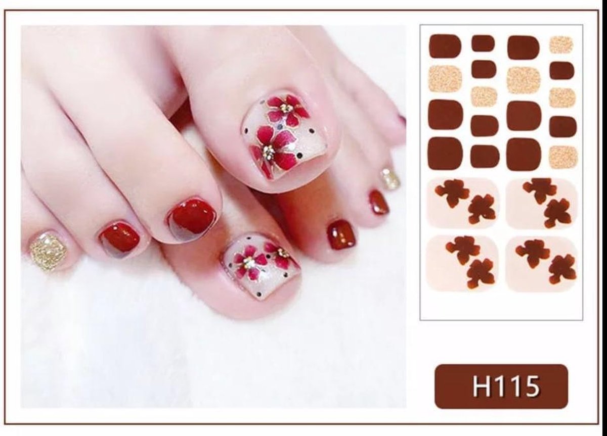 teen nagel stickers nailart rood rose goud rode klaproos nail art sticker kalknagel verbergen teennagel H115