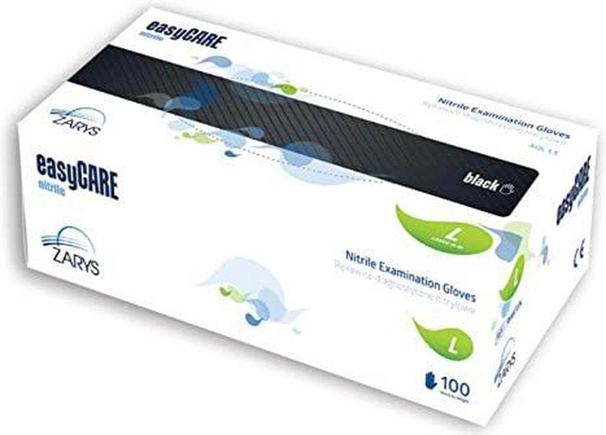 Zwarte Handschoenen nitril -  Poedervrij -  maat L - x 100 -  EasyCare