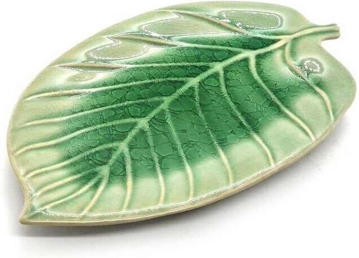 Presenteerschaal - Tapasschaal - Hapjesschaal - Snackschaal -  Bladvormige schaal groen 21 cm (2 stuks)