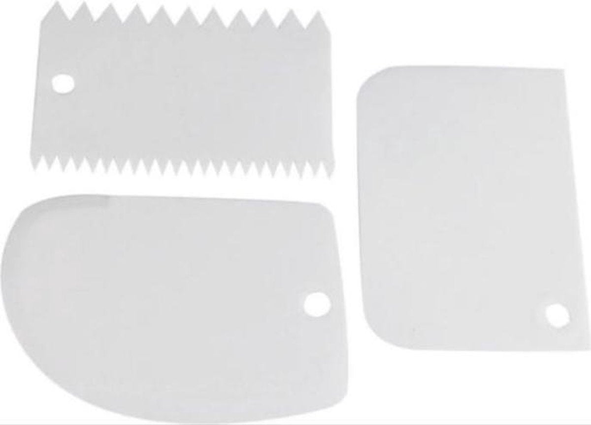 Fondant Schraper wit - Spatel Snijder - Set van 3 stuks 12 cm lang x 8 cm hoog - deeg schraper - Fondant Schraper - Spatel Snijder - Set van 3 stuks - deeg schraper