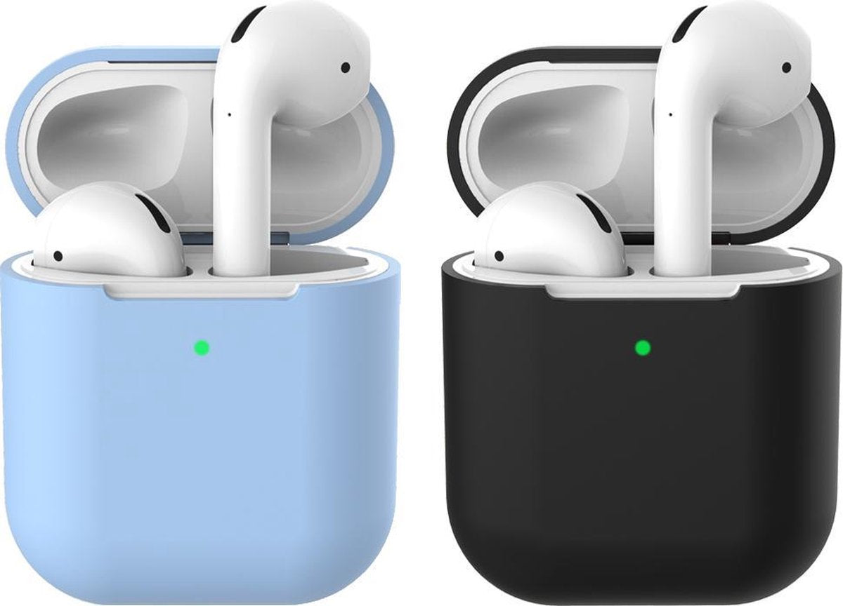 2 beschermhoesjes voor Apple Airpods - Licht Blauw & Zwart - Siliconen case geschikt voor Apple Airpods 1 & 2