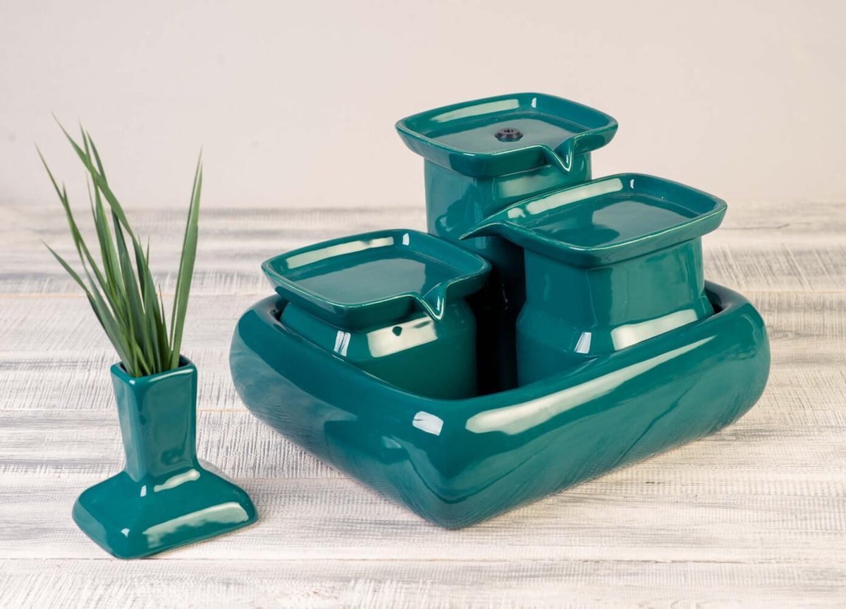 Miaustore grote keramische drinkfontein - drinkfonteinen - turkoois- blauw - groen - blauwgroen - waterbak - keramisch - 3.4L - katten en honden - geen filter nodig