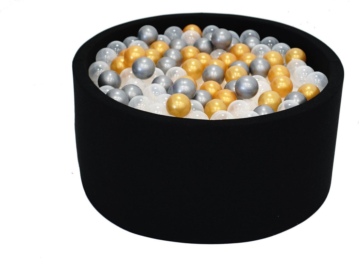 Ballenbak Grijs Zwart 90x40 met 250 ballen Transparant