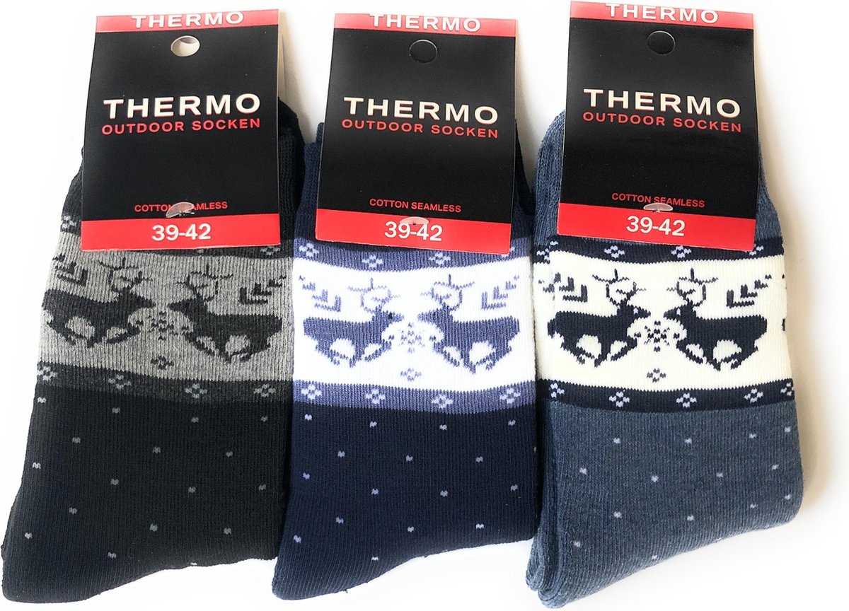 Thermosokken - Huissokken - Werksokken - Maat 39-42 - 3 paar - Rendieren print