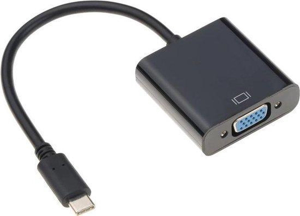 USB-C naar VGA adapter kabel USB Type C voor o.a. Macbook / Chromebook / Acer / Dell / HP / Lenovo - Zwart