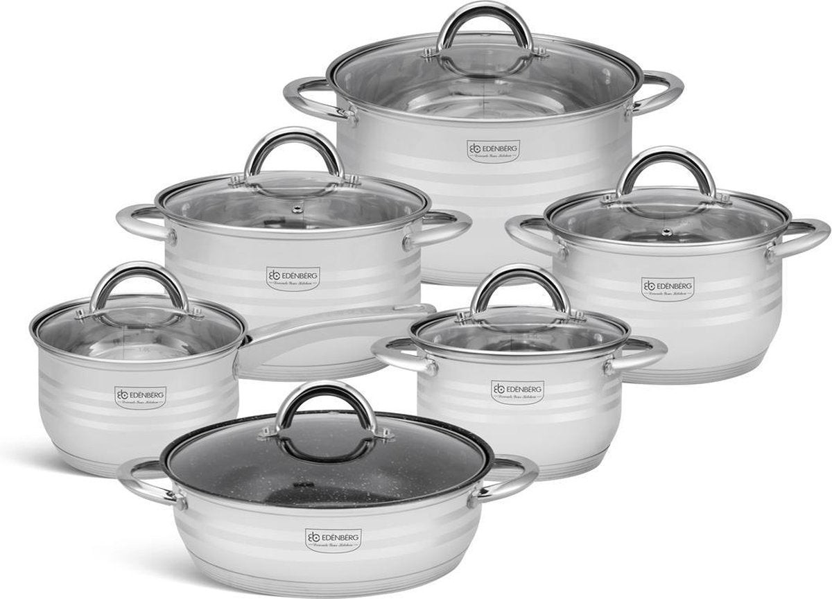 Edënbërg Classic Line - Luxe Pannenset - RVS - 12 delig - Sandwichbodem