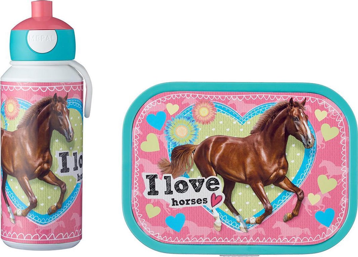 Mepal – Lunchset campus (pu + lb) – pop-up drinkfles en broodtrommel voor kinderen – My Horse – bento box – lekvrij