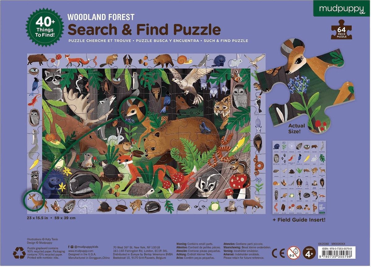 Mudpuppy zoek & vind puzzel Bos - 64 stukjes