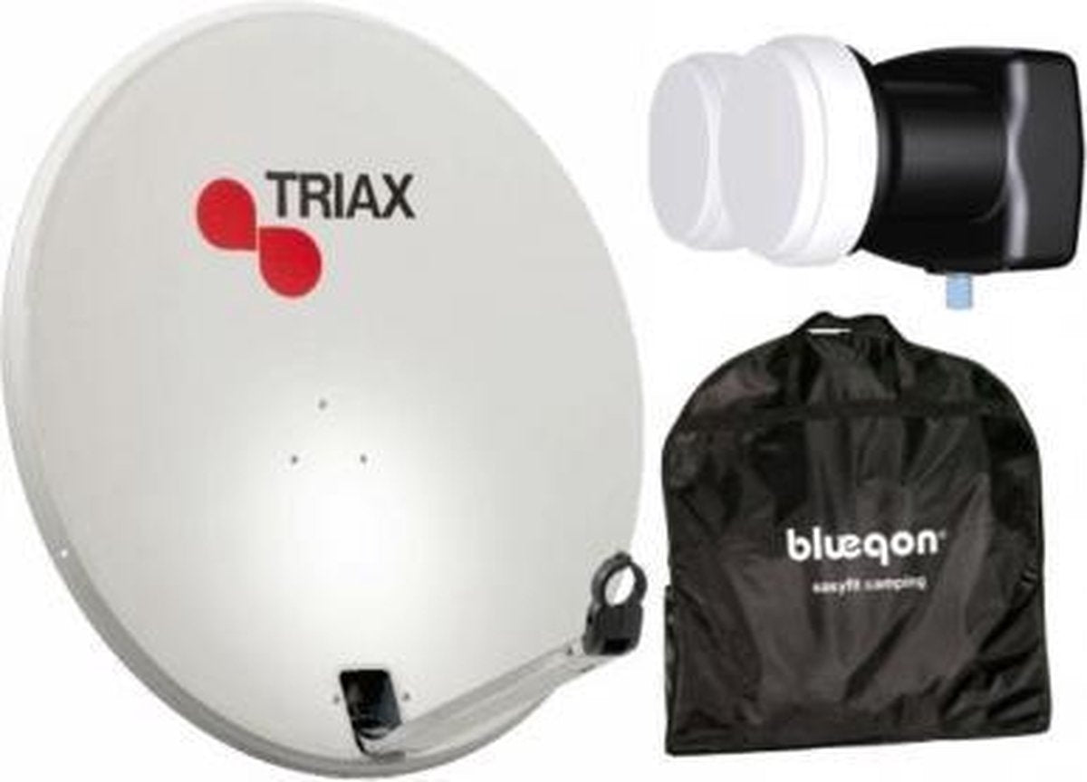 Triax 64cm Schotelantenne Licht Grijs + 4.3° single DUO LNB (Canal Digitaal Ready) + Blueqon CAM-T6S Opbergtas