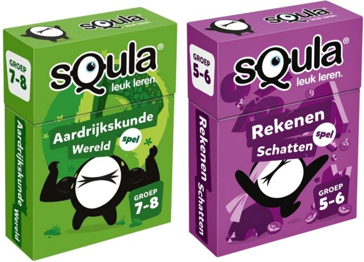 Educatieve spellenbundel - Squla Kaartspel - 2 stuks - Groep 5 t/m 8 - Aardrijkskunde & Rekenen