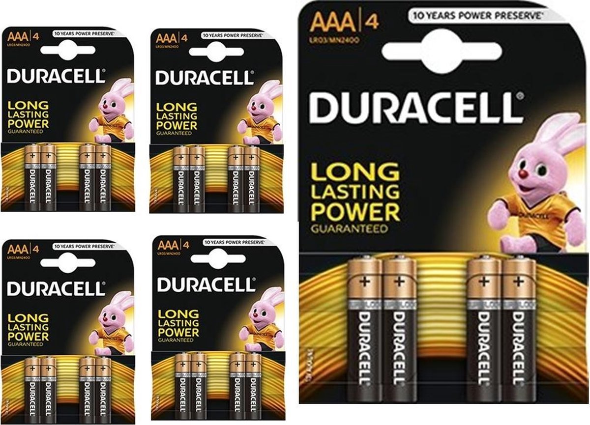 20 Stuks (5 Blisters a 4st) - Duracell Basic LR03 / AAA / R03 / MN 2400 1.5V alkaline batterij