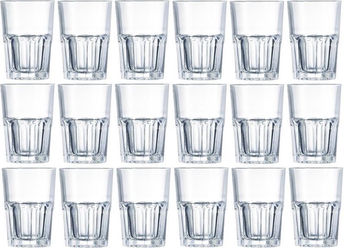 18x Drinkglazen/waterglazen transparant 400 ml - Limonade/sap glas 18 stuks