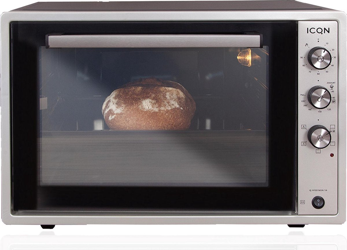 ICQN Vrijstaande Oven - 60 Liter - Dubbel glas - Hetelucht - Geëmailleerde interieur - Rotisserie functie - Inclusief bakplaat set - Grijs