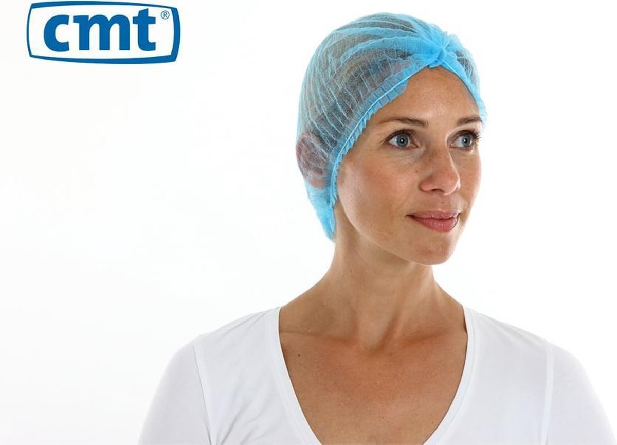 CMT pp non woven baret blauw 53cm clip cap 100st zak