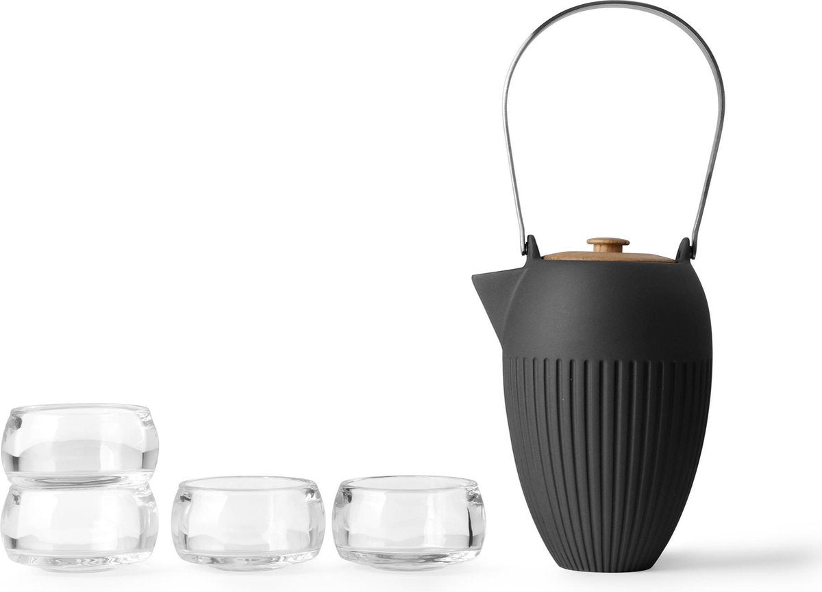 Viva Scandinavia - Ambience Theeset incl. Onderzetter - Theepot - Mokjes 4 Stuks - Zwart/Grijs