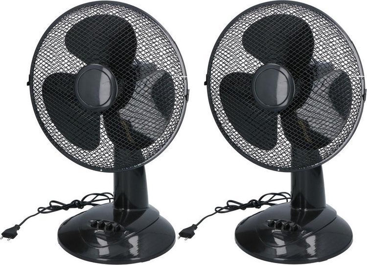 2 Stuks voordelige tafel ventilator zwart 30 cm - Zwarte bureau/kantoor ventilatoren