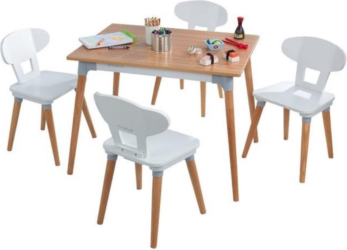 Mid-century Kid Set Met Tafel en 4 Stoelen Voor Kleuters - Kidkraft (26196)