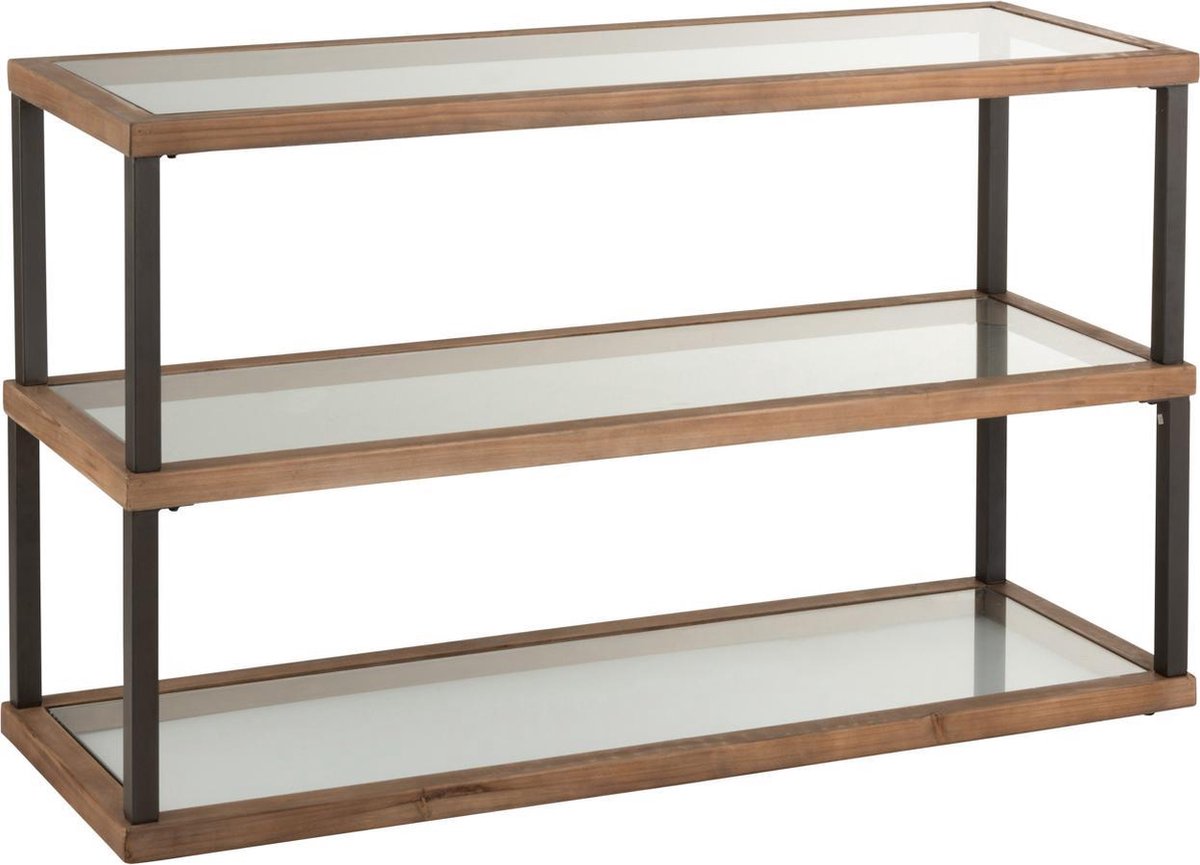 J-Line Console 3 Niveaus Glas/Hout Bruin