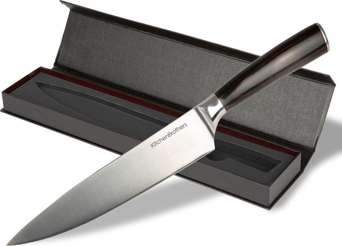 KitchenBrothers Professioneel Koksmes 20CM - Hoogwaardig Duits Staal - Japans Houten Handvat - RVS