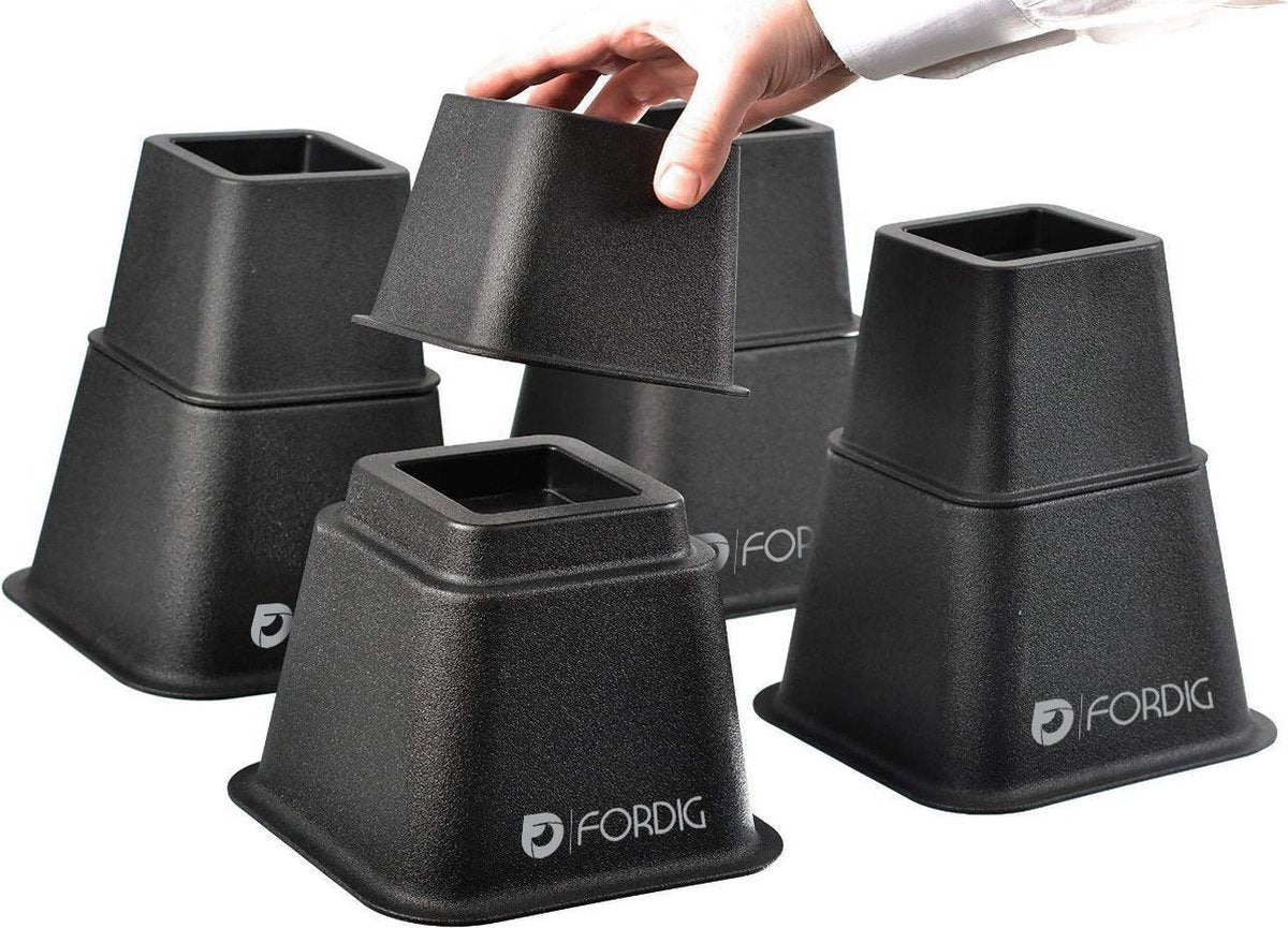 ForDig Opstapelbare Meubelverhogers – Groot en Klein - Bedverhoger – Stoelverhoger - Max 600 kg - Hoogte 8 /12/20 cm - Set van 8 Stuks