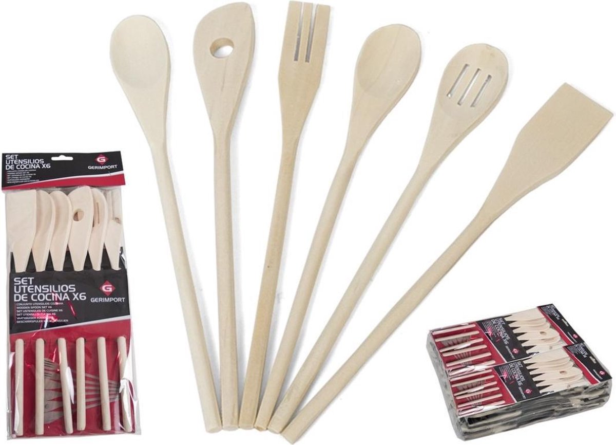 Lepelset 6 delig - Keukengerei hout 30 cm