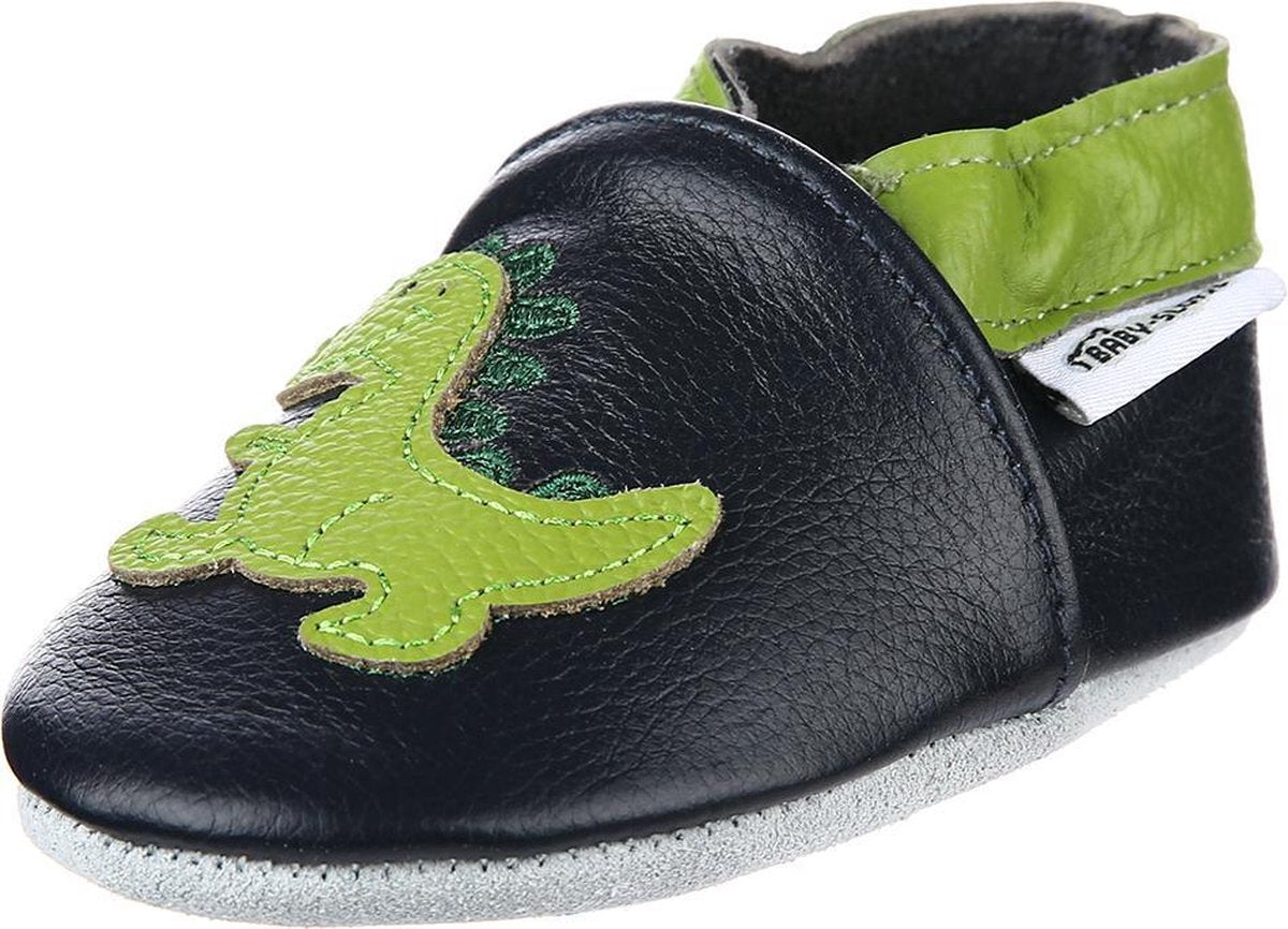 Leren donkerblauwe babyslofjes van Baby-Slofje Dino maat 9-15 mnd