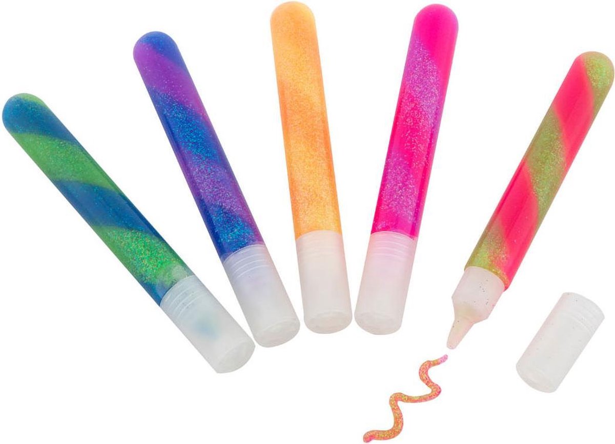 Glitterlijm | 5 tubes met verschillende kleuren glitter lijm | Grafix