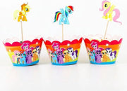 ProductGoods - 12 Stuks My Little Pony Mini Cupcake Bakjes + 12 Cupcake My Little Pony Versiering  - Kinderen - Kinderfeestje - Party - Taart Decoraties - Verjaardag Decoratie - Happy Birthday  - MylittlePony - Omslagen - mini cupcake vormpjes