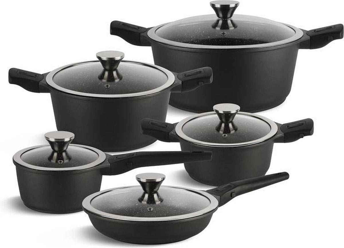 Edënbërg Black Line - 10-delige Luxe Pannenset van Gesmeed Aluminium - met Afneembare Handgrepen