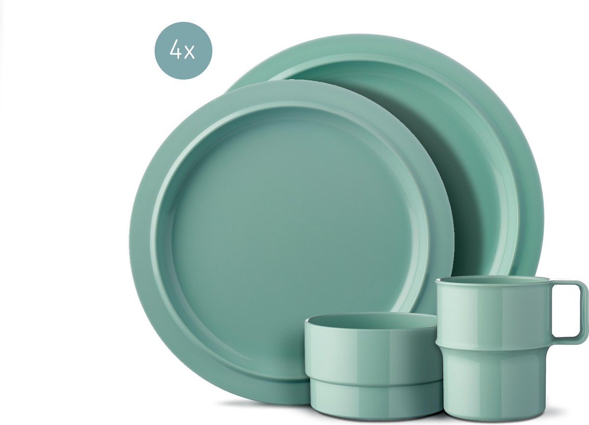 Mepal – 16-delige serviesset Basic – Geschikt als campingservies – Retro green – Ideaal voor buiten en binnen – stapelbaar – licht van gewicht