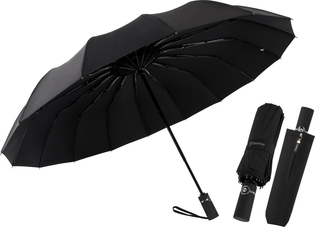 Beefree Automatische MONSTER Stormparaplu met 16 panelen Ø 104 cm - Zwart