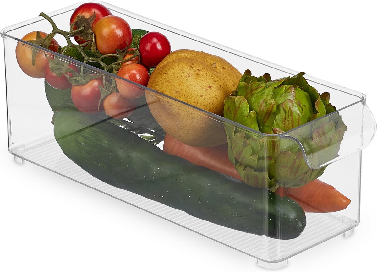 relaxdays Koelkast organizer - smal - opbergbakje -  groentebak - transparant - kunststof