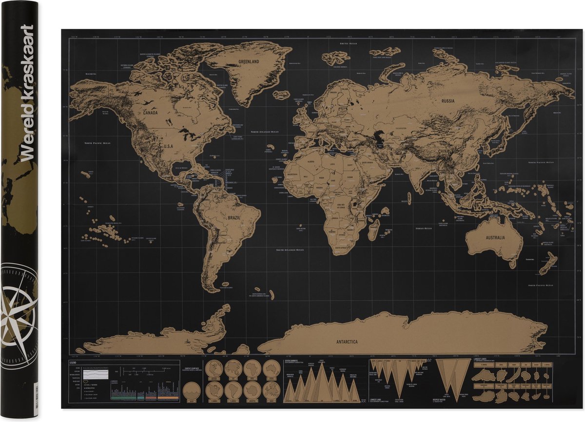 Aretica Wereld kraskaart / Scratch map / Wereldkaart / Wereldkaart wanddecoratie / Wanddecoratie / Poster / Kraskaart - 59
