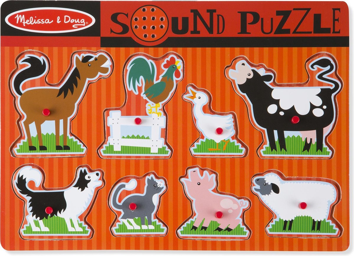 Melissa & Doug Houten Geluidspuzzel boerderijdieren - Houten puzzel met geluidseffecten (8-delig)