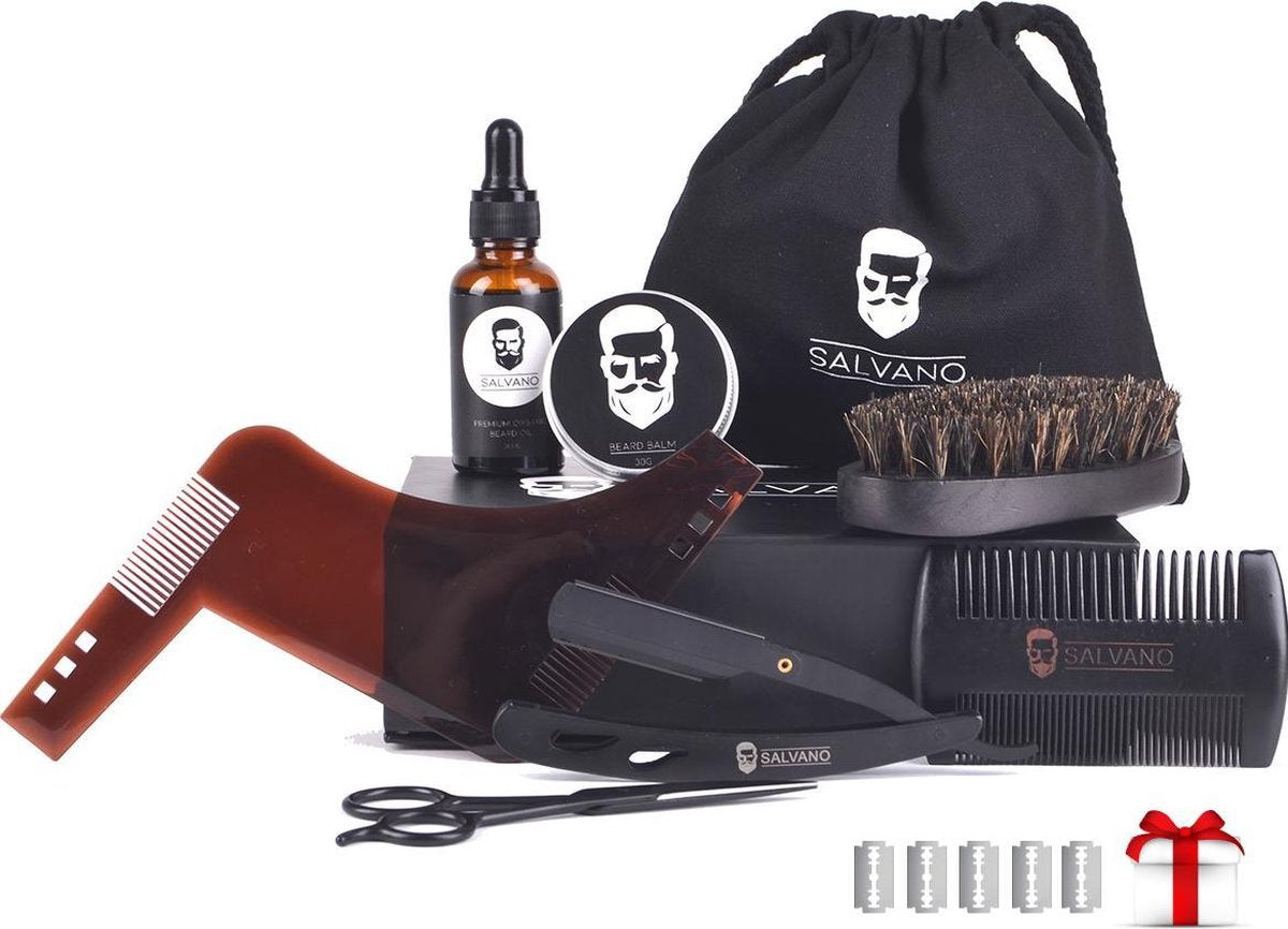 Salvano baardverzorging set - Baardset - 12 delig - Baardolie - Baardbalsem - Baard kam - Baard borstel - Geschenk set - Voor mannen