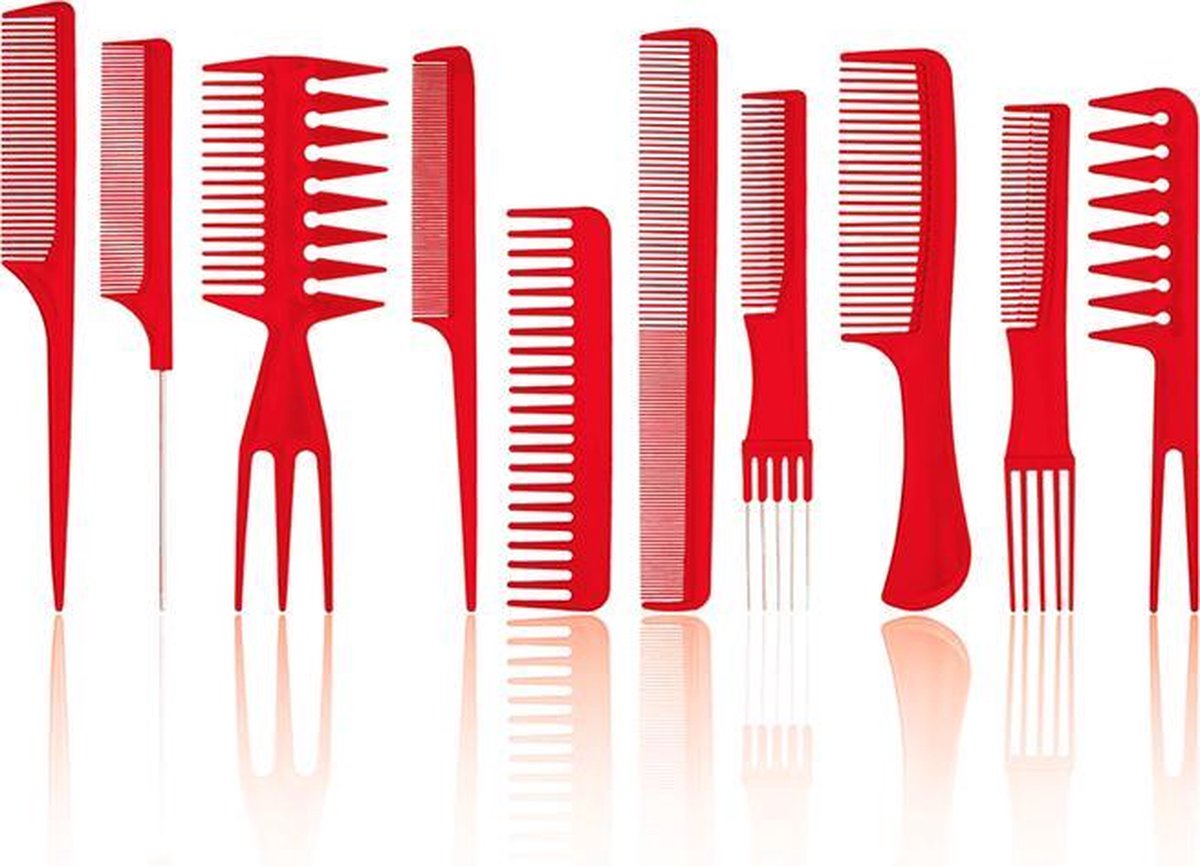10 Delige Kammenset Voor Baard En Haar - ROOD