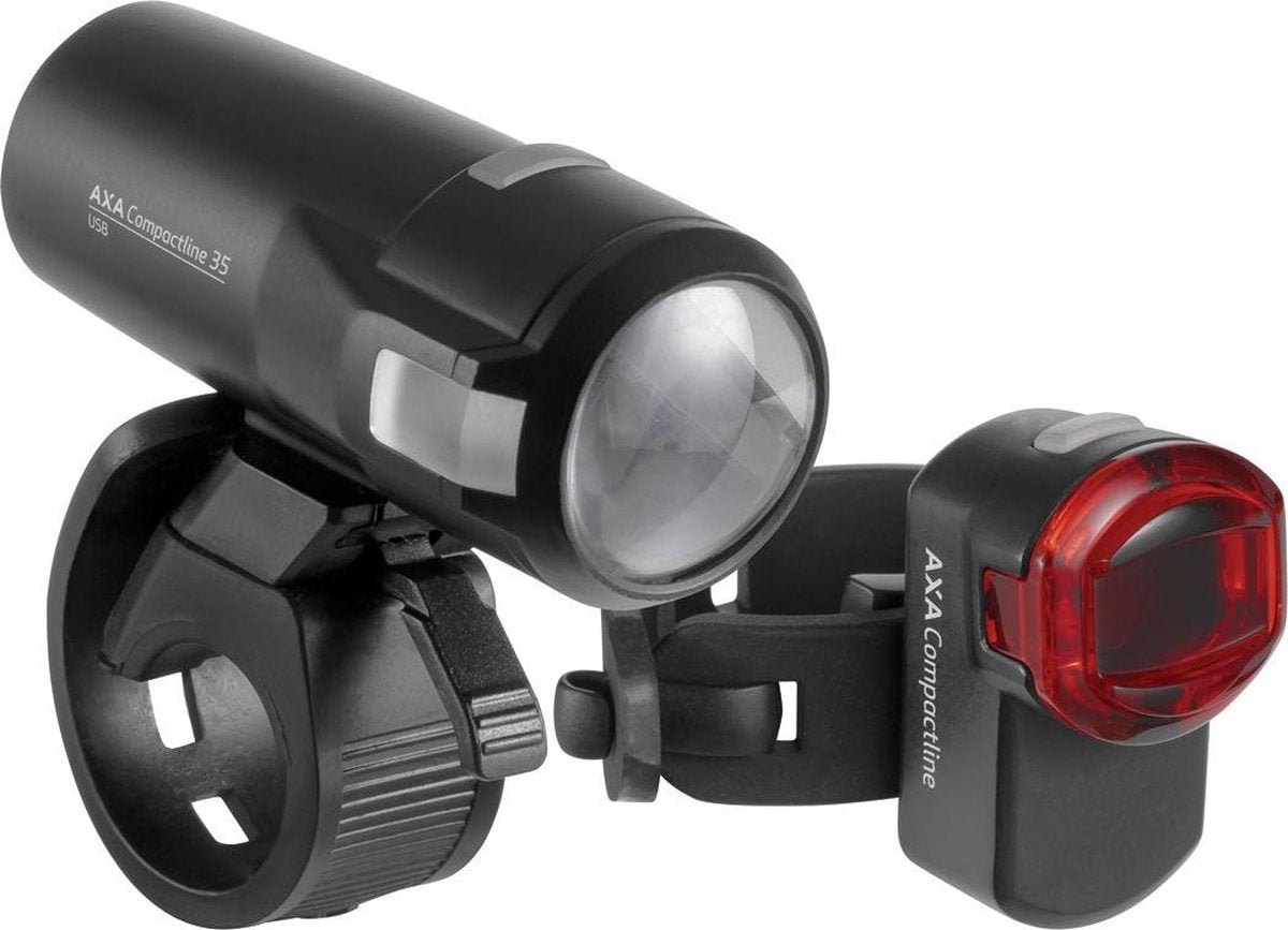 AXA Compact Line 20 Fietsverlichtingsset -  Accu - USB - 20 lux