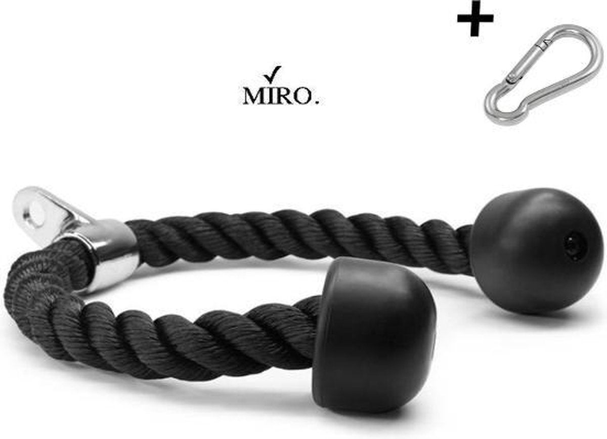MIRO Triceps Touw Fitness Zwart Nylon 70CM + Gratis Karabijnhaak