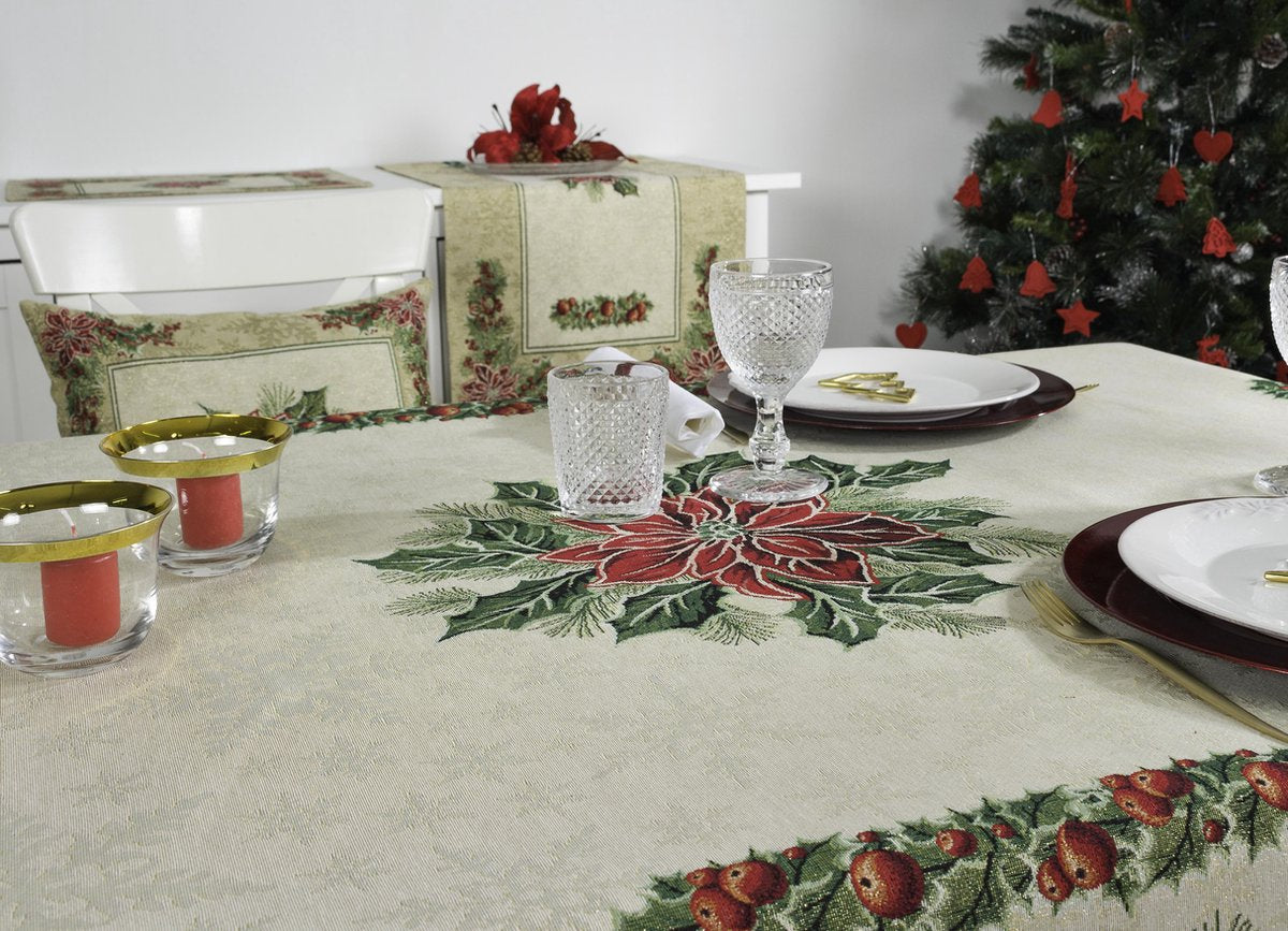 Tafelkleed - luxe gobelin - Christmas Flowers - Kerst - Vierkant 100 x 100 cm