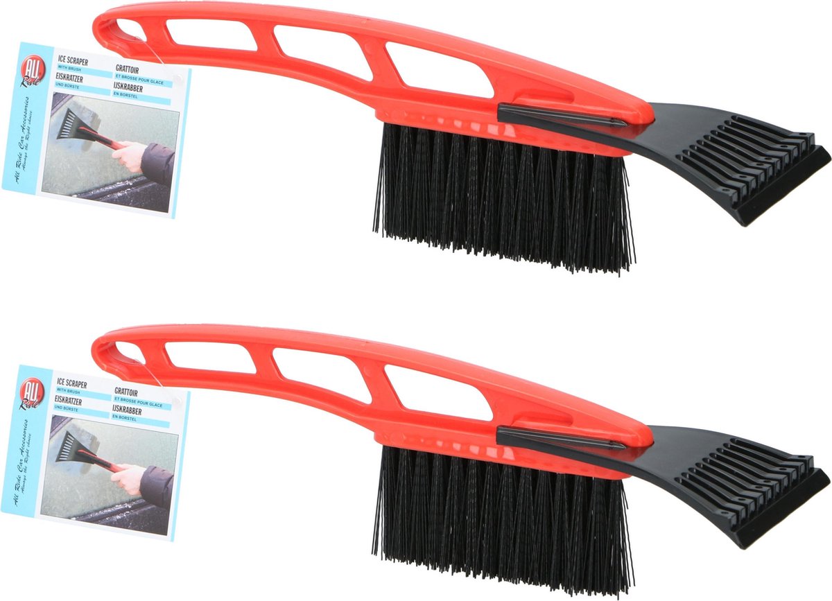 2x Ijskrabbers/ijsschrapers met borstel rood 10 x 9 x 31 cm