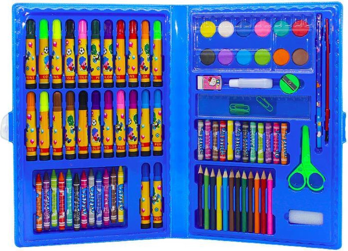MIRO Tekenset Blauw 86-Delig Kinderen Tekenen Tekenpakket Inclusief Koffer