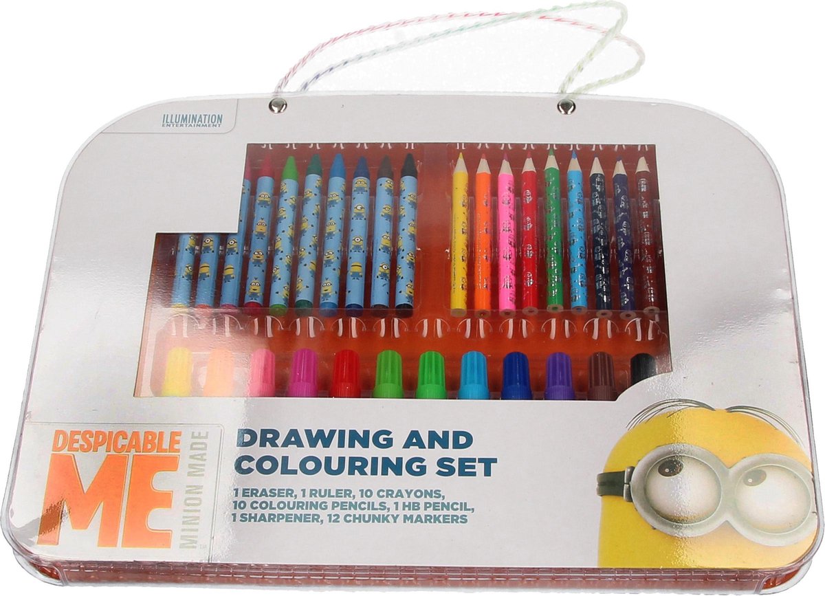Minions Tekenset in Handige Meeneemdoos – 25x33x2 | Tekenen en Ontdekken voor Kinderen | Despicable me