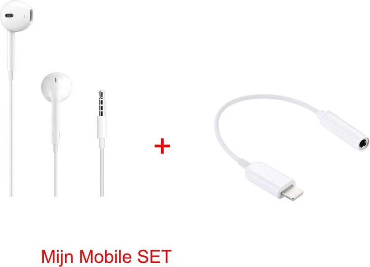 Headset oortjes In-Ear 3.5 mm Jack +Aux 3.5 mm naar Lightning adapter voor Iphone Apple Tablet muziek audio luisteren