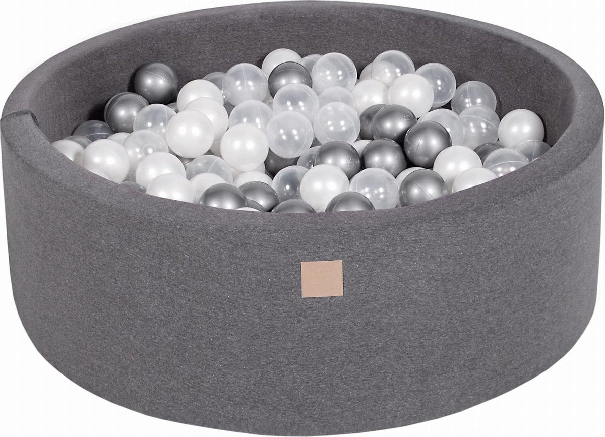 Ronde Ballenbak set incl 200 ballen 90x30cm - Donker grijs: Wit Parel