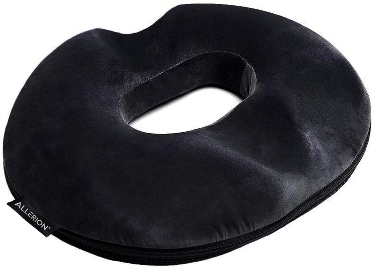 Allerion® Orthopedisch Zitkussen – Ringkussen – Stuitkussen – Ergonomisch zitkussen – Traagschuim – Antislip – Zwart velvet