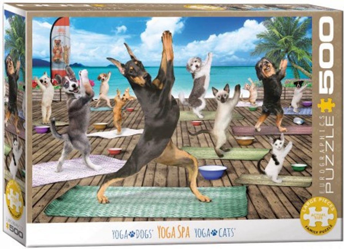 XL-legpuzzel Dieren ( Honden en Katten ) Yoga aan het water met 500 extra grote stukjes.