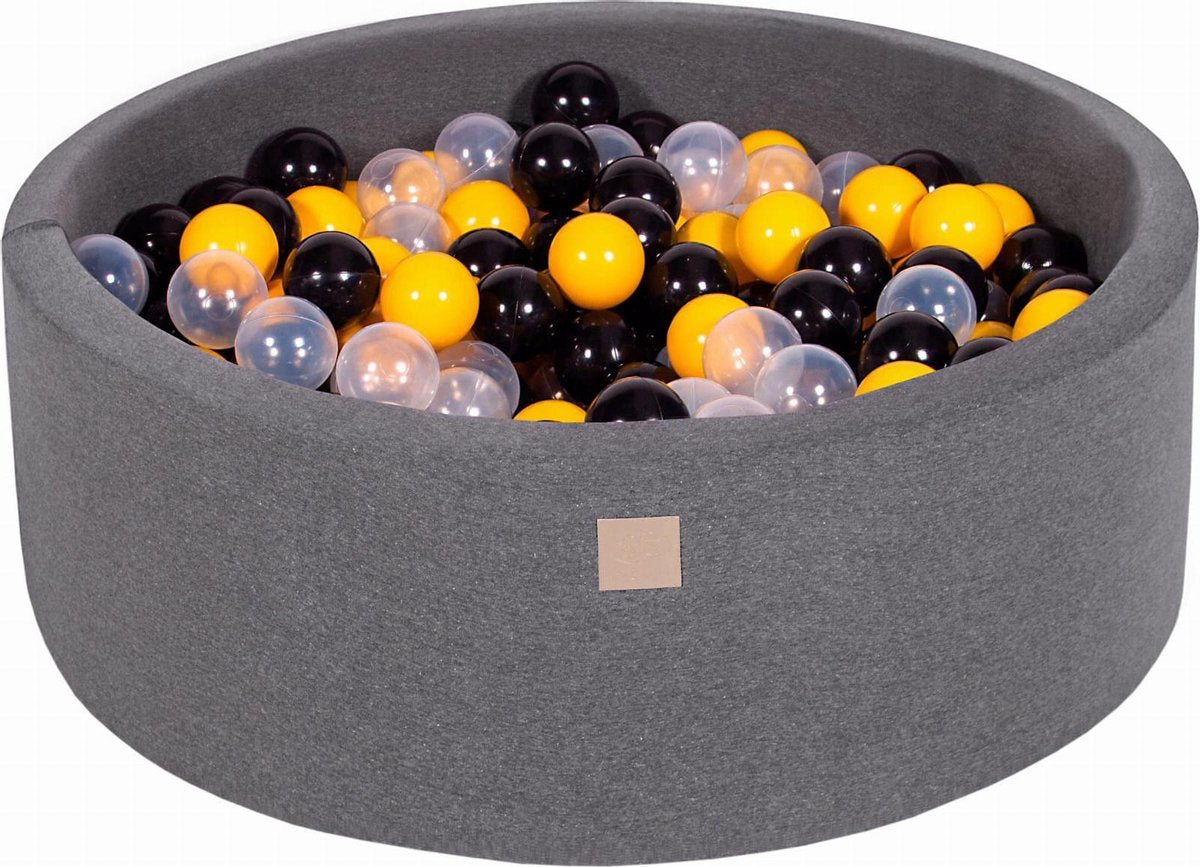 Ronde Ballenbak set incl 200 ballen 90x30cm - Donker Grijs: Geel